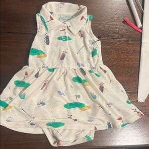 Angel Dear Golf Print Dress - Cream and Green